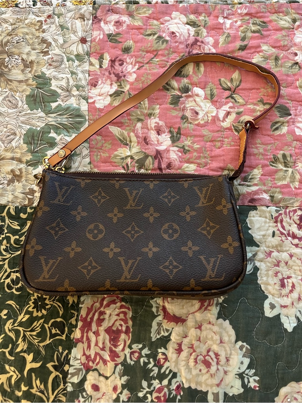 Designer Inspired Monogram Pochette Accessoire Clutch in Brown